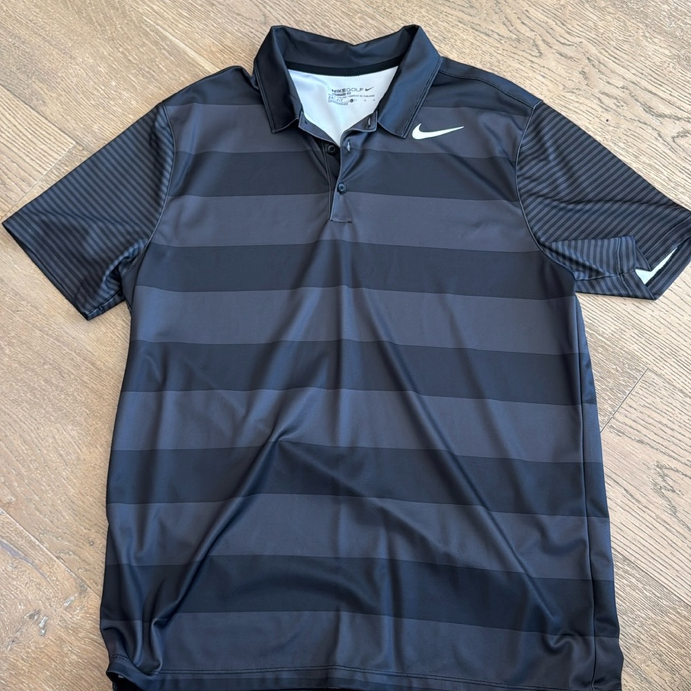 Nike‎ Men's Dri-FIT Striped Golf Polo Size LARGE Black GREY